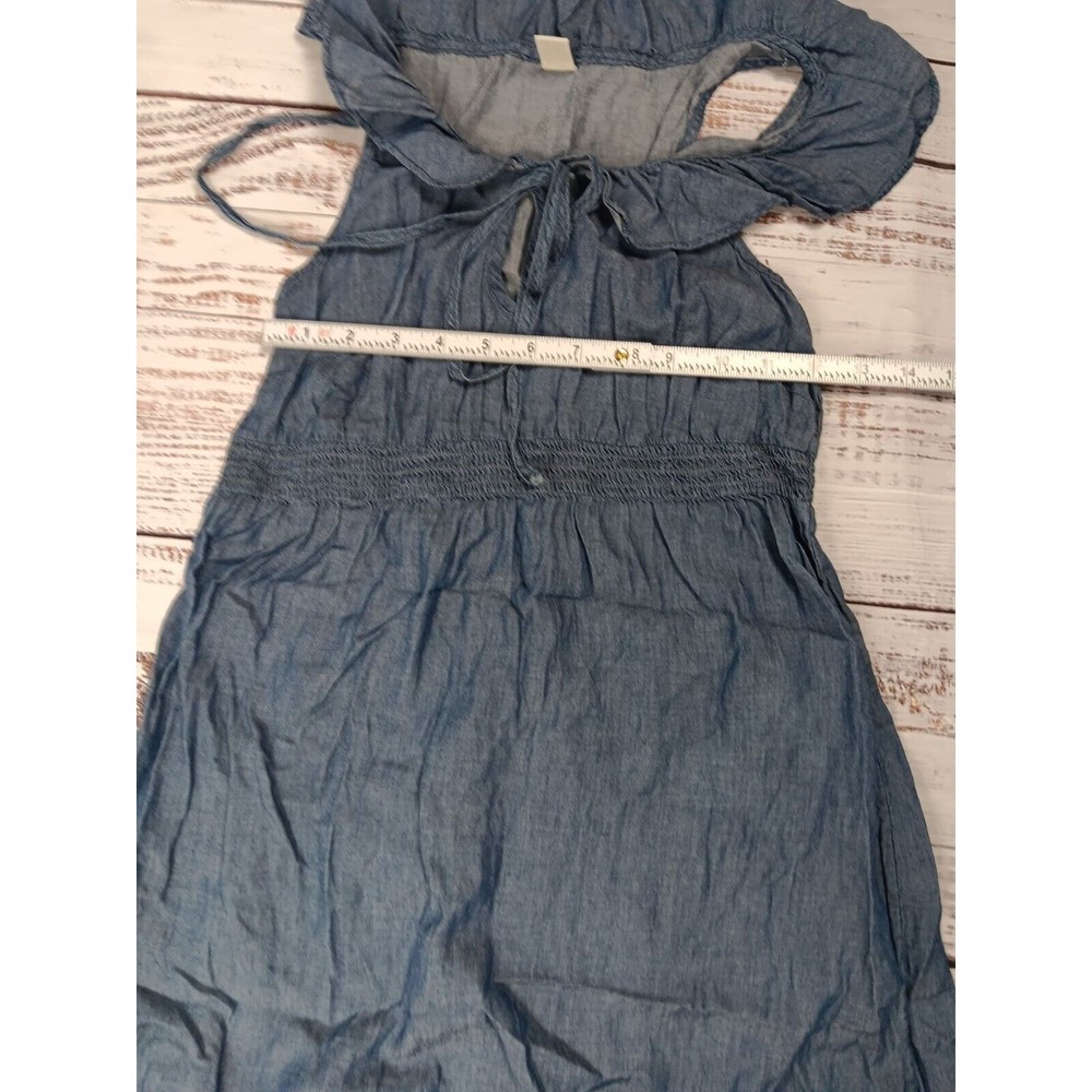 Old Navy Mini Dress Women's Small Blue Chambray Sleeveless Ruffle Neck Hem - Picture 7 of 9